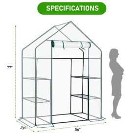 Mini Walk-in Greenhouse With PE Cover, 4-Shelf Indoor Outdoor Plant Gardening Green House For Garden Backyard, 56in  X 29in X 77in, White