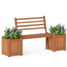 Outdoor Planter Box Wooden Bench Set With 2 Open-ended Planter Boxes And Salt Backrest For Various Outdoor Spaces Like Balconies, Gardens, And Decks