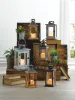 Rustic Lodge Wooden LED Candle Lantern - Decorative Lighting for Home and Garden