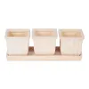 WHITE SQUARE CERAMIC SMALL PLANTER SET OF 3