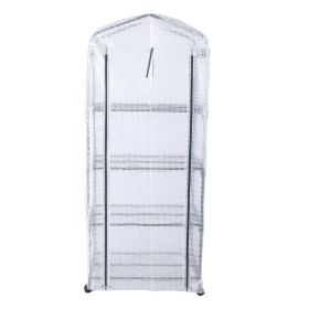 Greenhouse With PE Cover 360Â° Rotating Wheels Zippered Door Frost Proof 4 Tier Small Plants Green House For Indoor Outdoor White